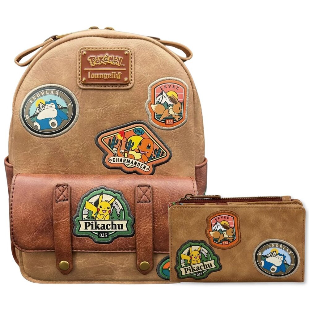 Loungefly Pokémon Camper Patch Mini Backpack & Wallet Set NWT BAM Exclusive